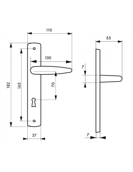 Ensemble de poignées pour porte intérieure Ares trou de clé, carré 7mm, entr'axes 165mm, chromé - THIRARD Poignée