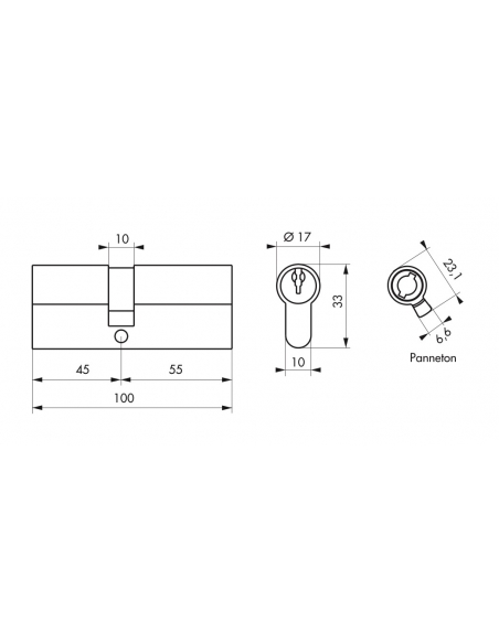 Cylindre de serrure double entrée, 45x55mm, anti-arrachement, nickel, 3 clés - THIRARD Cylindres à double entrée