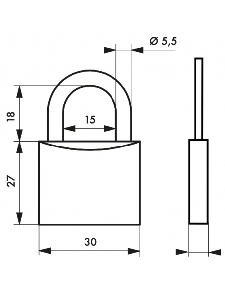 Cadenas à clé Type 1, extérieur, laiton, 30mm, 2 clés - THIRARD Cadenas