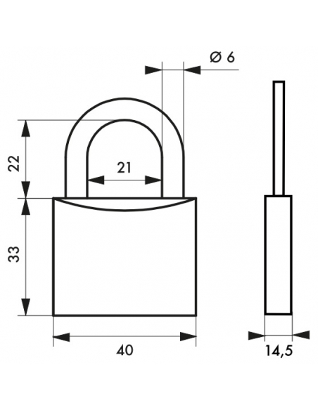 Cadenas à clé Type 1, laiton, extérieur, anse laiton, 40mm, 2 clés - THIRARD Cadenas