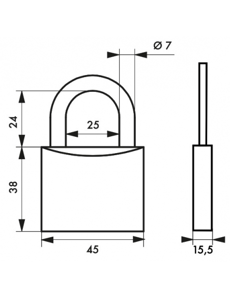 Cadenas à clé Type 1, laiton, extérieur, anse acier, 45mm, 2 clés - THIRARD Cadenas