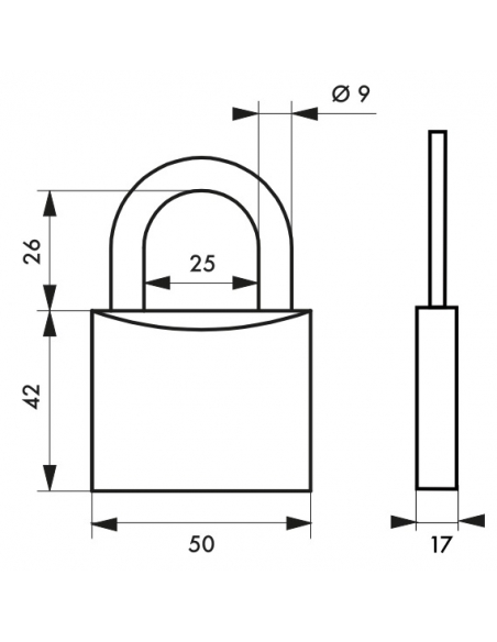 Cadenas à clé Type 1, laiton, intérieur, anse acier, 50mm, 2 clés - THIRARD Cadenas