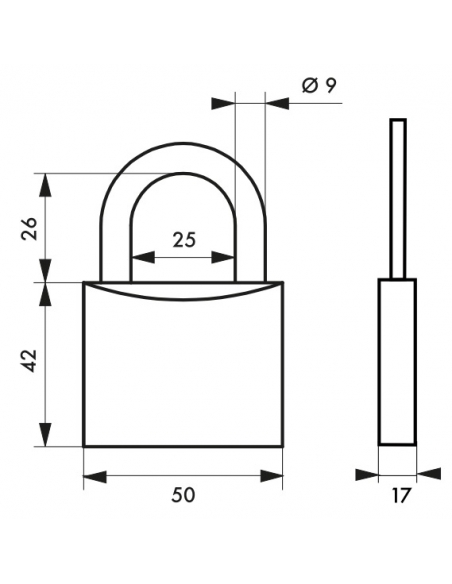 Cadenas à clé Type 1, laiton, extérieur, anse acier, 50mm, 2 clés - THIRARD Cadenas