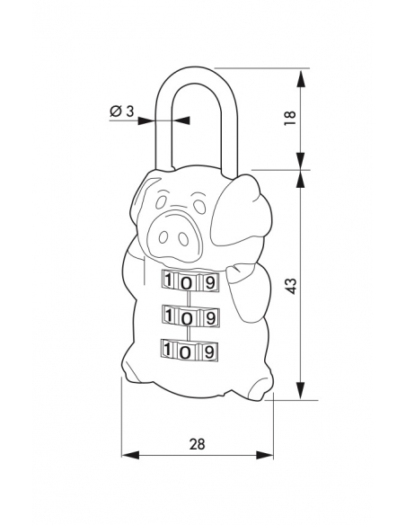 Cadenas à combinaison Fantasy Cochon, 3 chiffres, intérieur, anse acier - THIRARD Cadenas à combinaison
