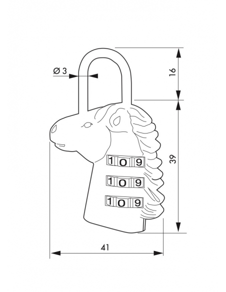 Cadenas à combinaison Fantasy Cheval, 3 chiffres, intérieur, anse acier - THIRARD Cadenas à combinaison