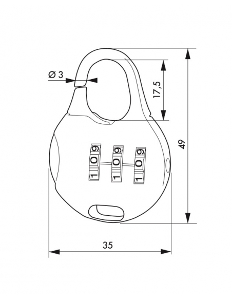 Cadenas à combinaison Nomad Goutte d'eau, 3 chiffres, intérieur, anse acier, 30mm - THIRARD Cadenas à combinaison