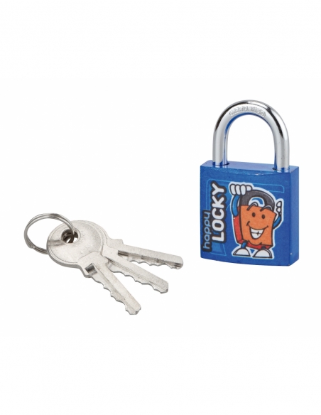 Cadenas à clé Happy Lock, acier, intérieur, anse acier, 30mm, bleu, 3 clés - THIRARD Cadenas