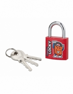 Cadenas à clé Happy Lock, acier, intérieur, anse acier, 30mm, rouge, 3 clés - THIRARD Cadenas