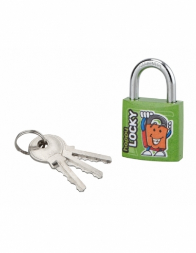 Cadenas à clé Happy Lock, acier, intérieur, anse acier, 30mm, vert, 3 clés - THIRARD Cadenas