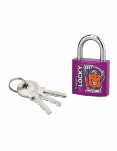 Cadenas à clé Happy Lock, acier, intérieur, anse acier, 30mm, violet, 3 clés - THIRARD Cadenas