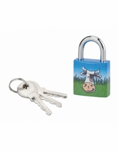 Cadenas à clé Chtiote Meuh 7, acier, intérieur, anse acier, 30mm, 3 clés - THIRARD Cadenas à clé