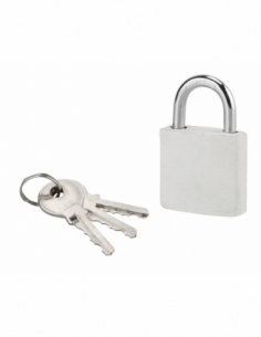 Cadenas à clé Fashion Leather, acier, intérieur, anse acier, 30mm, blanc, 3 clés - THIRARD Cadenas à clé