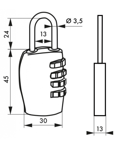 Cadenas à combinaison Bora Bora, 4 chiffres, intérieur, anse acier, 30mm - THIRARD Cadenas à combinaison