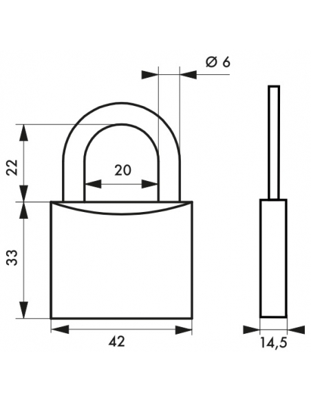 Cadenas à clé Mach, laiton, extérieur, anse laiton, 40mm, 2 clés - THIRARD Cadenas à clé