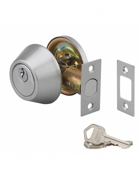 Serrure horizontale tubulaire en applique à bouton pour porte d'entrée, axe réglable, chromé, 3 clés - THIRARD Serrures en ap...