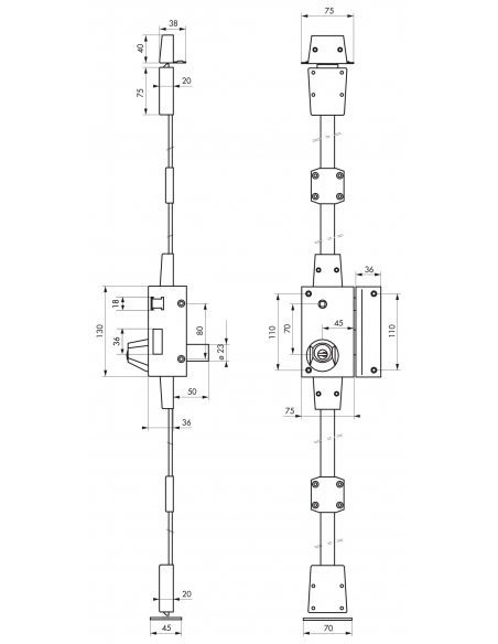 Serrure en applique Targa à fouillot pour porte d'entrée, droite, 3 pts, Transit2 Ø23mm, axe 45mm, or, 4 clés - THIRARD Serru...