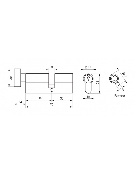 Cylindre de serrure à bouton, 40Bx30mm, laiton, 3 clés - SP Cylindre de serrure