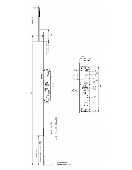 Boitier de serrure enc. Fenster à cylindre pour porte fenêtre, axe 35mm, 2pts, H. 1530mm, G-22782-45-0-1 - FERCO by THIRARD S...