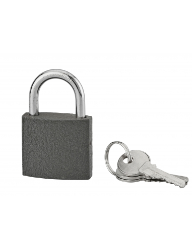Cadenas ACERA gris à clé, base 40 mm, anse acier cémenté, 3 clés - SERRUPRIX Cadenas à clé