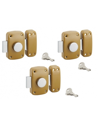 Lot de 3 verrous à bouton, cylindre Ø23 x 40 mm, s'entrouvrant, 3 clés/verr. - SP Verrou de porte