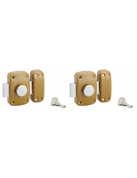 Lot de 2 verrous à bouton, cylindre Ø23 x 45 mm, s'entrouvrant, 3 clés/verr. - SP Verrou de porte
