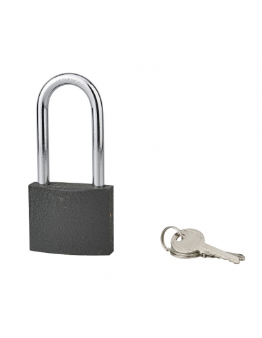 Cadenas ACERA gris à clé, base 60 mm, anse 1/2 haute 79 mm, anse acier cémenté, 3 clés - SERRUPRIX Cadenas à clé
