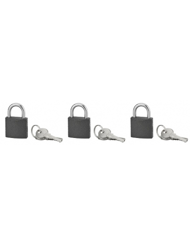 Lot de 3 cadenas ACERA gris à clé, base 30 mm, anse acier cémenté, s'entrouvrant, 3 clés/cad. - SP Cadenas à clé