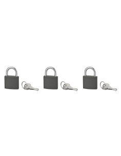 Lot de 3 cadenas BASIC gris à clé, base 40 mm, anse acier cémenté, s'entrouvrant, 3 clés/cad. - SP Cadenas à clé