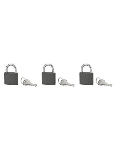 Lot de 3 cadenas BASIC gris à clé, base 40 mm, anse acier cémenté, s'entrouvrant, 3 clés/cad. - SERRUPRIX Cadenas à clé