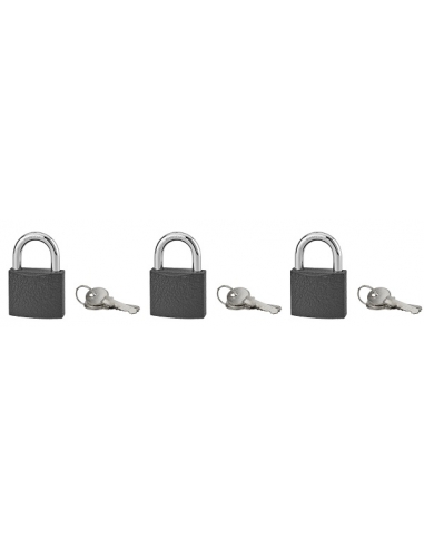 Lot de 3 cadenas BASIC gris à clé, base 50 mm, anse acier cémenté, s'entrouvrant, 3 clés/cad. - SP Cadenas à clé