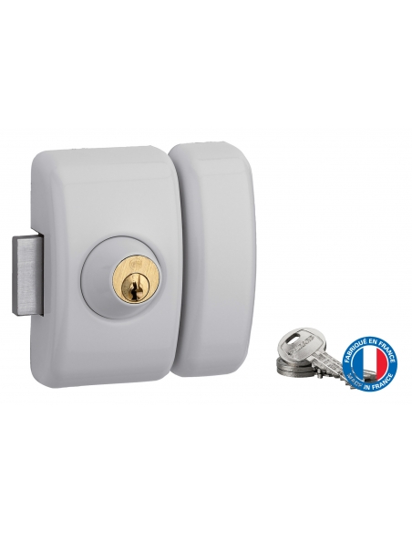 Verrou double entrée Universel pour porte d'entrée, cylindre 45mm, acier, 3 clés, epoxy blanc - THIRARD Verrous