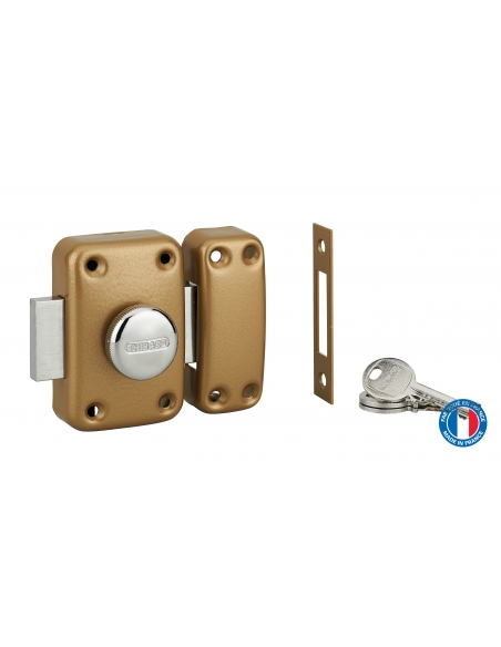 Verrou double entrée Apache avec gâche à encastrer pour porte d'entrée, cylindre 45mm, acier, 3 clés, époxy or - THIRARD Verr...