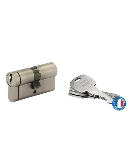 Cylindre de serrure double entrée HG5+, 30x30mm, nickel, anti-arrachement, anti-perçage, anti-casse, 5 clés - THIRARD Cylindr...