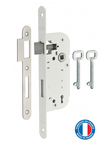 Lot de 50 serrures encastrables à clé pour porte de chambre, axe 40mm, bouts ronds, blanc, 2 clés/serrure - THIRARD Serrure E...