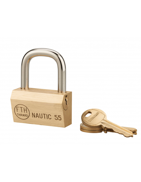 Cadenas à clé Nautic compatible organigramme, laiton, intérieur, anse acier, 55mm, 3 clés - THIRARD Cadenas à clé