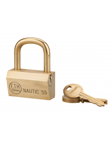 Cadenas à clé Nautic compatible organigramme, laiton, extérieur, anse laiton, 55mm, 3 clés - THIRARD Cadenas à clé