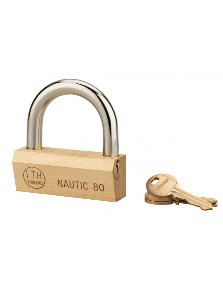 Cadenas à clé Nautic, laiton, intérieur, anse acier, 80mm, 3 clés - THIRARD Cadenas à clé