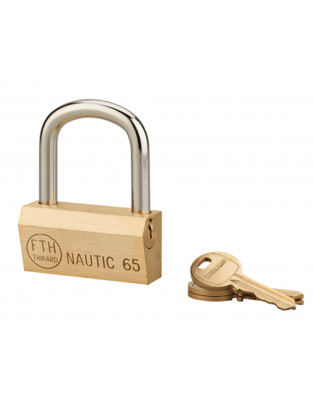 Cadenas à clé Nautic, laiton, intérieur, anse acier, 65mm, 3 clés - THIRARD Cadenas