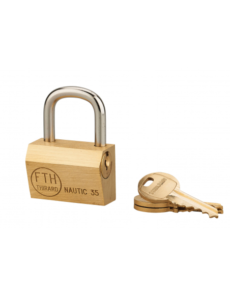 Cadenas à clé Nautic, laiton, intérieur, anse acier, 35mm, 3 clés - THIRARD Cadenas à clé