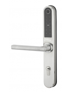 Paire de poignées connectées Intelock Multi, pour porte d'entrée, entr'axes 85mm, argent - INTELOCK Contrôle d'accès