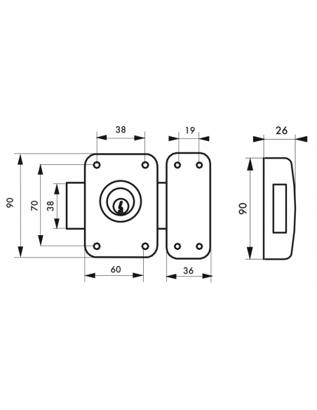 Verrou simple entrée Capital pour porte intérieure, 3 clés, acier, époxy or - THIRARD Verrous