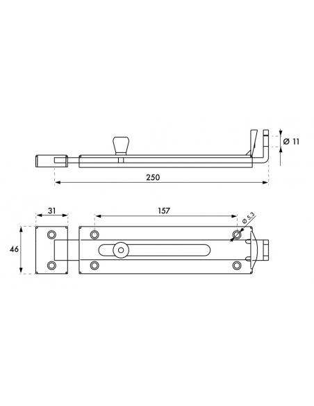 Verrou porte cadenas, longueur 250mm, pêne plat coulissant, gâche en acier cambré, acier zingué - THIRARD Verrous de portail