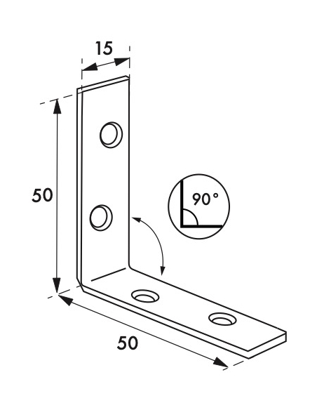 Equerre de renfort pour porte, 50x50x15mm, acier zingué - THIRARD Accessoires de fixation