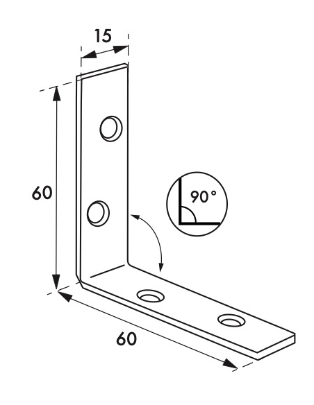 Equerre de renfort pour porte, 60x60x15mm, acier zingué - THIRARD Equerre