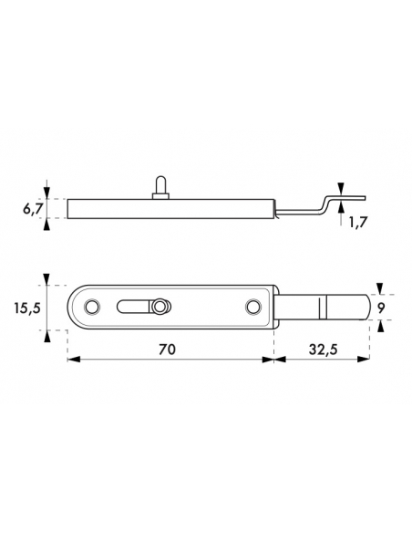 Loqueteau alsacien, 70x15,5mm, pêne coudé coulissant, acier zingué - THIRARD Verrous