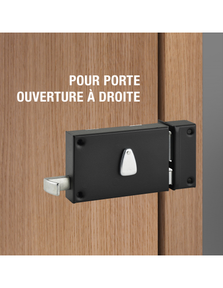 Serrure horizontale en applique 6 gorges à tirage pour entrée, droite, axe 64mm, carré 7mm, 140x88mm, noir, 2 clés - THIRARD ...