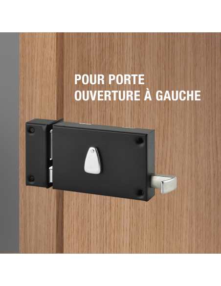 Serrure horizontale en applique 6 gorges à tirage pour entrée, gauche, axe 64mm, carré 7mm, 140x88mm, noir, 2 clés - THIRARD ...