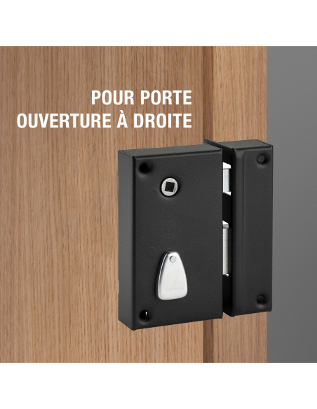 Serrure verticale en applique 6 gorges à tirage pour entrée, droite, axe 45mm, carré 7mm, 75x130mm, noir, 2 clés - THIRARD Se...