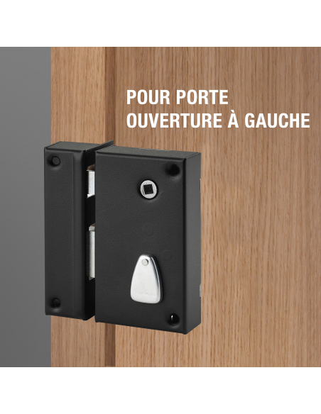 Serrure verticale en applique 6 gorges à tirage pour entrée, gauche, axe 45mm, carré 7mm, 75x130mm, noir, 2 clés - THIRARD Se...