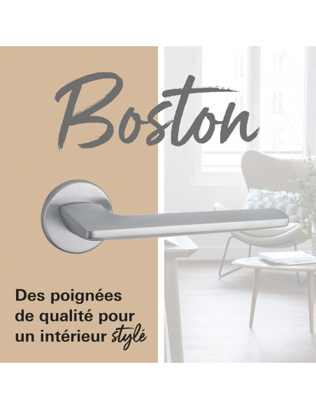 Paire de béquilles Boston pour porte, carré 7mm, chromé satiné - THIRARD Poignée sur rosace